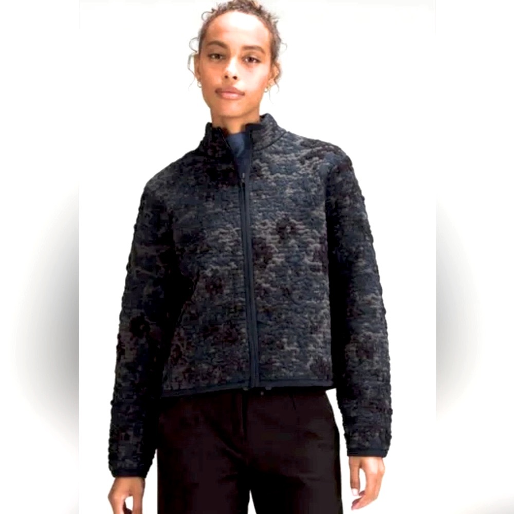 lululemon jacquard multi texture sweater zip up jacket camo wool blend